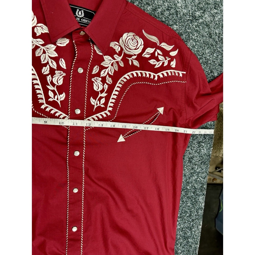 Salvaje Oeste Men's Large Red/Silver Western Cotton Blend Shirt (C9) - Picture 5 of 7